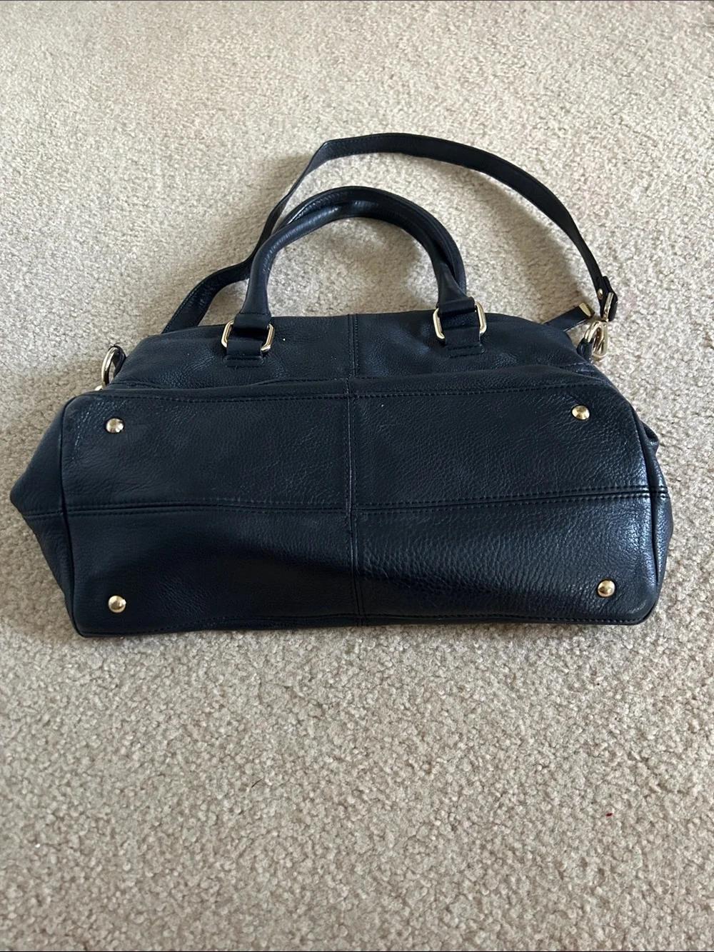 Calvin Klein Black Pebbled Leather Satchel with Gold Hardware